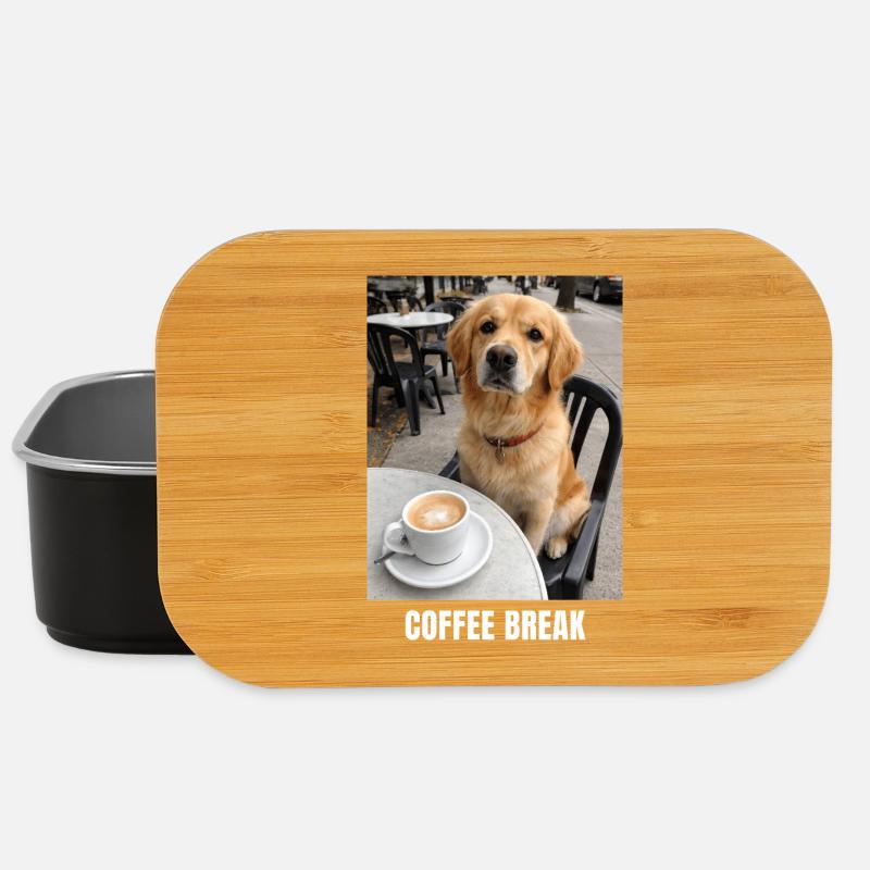 Coffee Break Golden Retriever Cafe Meme Funny Dog - Lunch Box - black