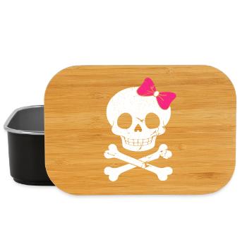 Cute skull with pink bow - Lunch Box - black - Front