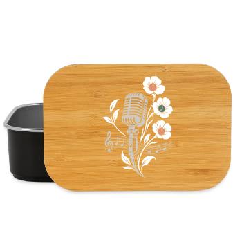 Microphone vintage – Motif musique et fleurs - Boîte à goûter - noir - Devant
