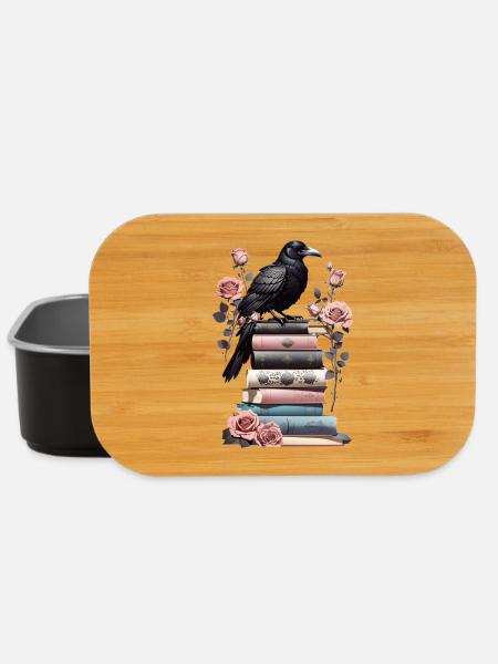 Bücherstapel mit Rabe - Lunch Box - Schwarz