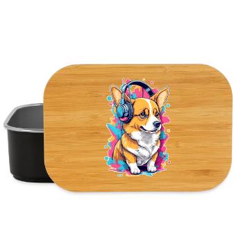 Corgi écoute de la musique - Boîte à goûter - noir - Devant