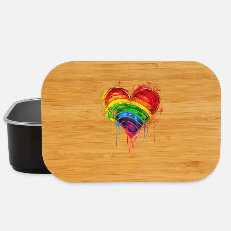 Abstract Rainbow Heart with Ink Splatters - Pride - Lunch Box - black