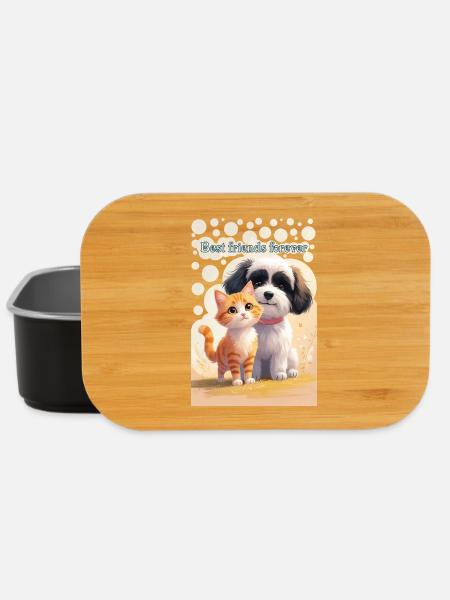 Dog and Cat Animal Children Best Friends Forever - Lunch Box - black