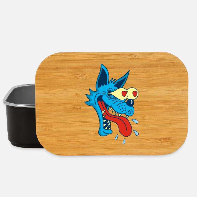 Cartoon Wolf in Love - Lunch Box - black