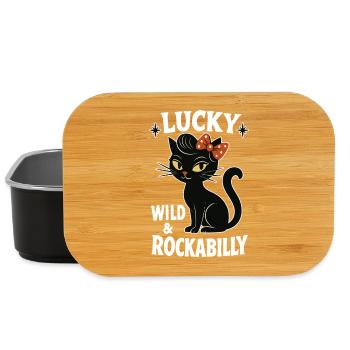 Rockabilly schwarze Katze glücklich wild Geschenk - Lunch Box - Schwarz - Vorne