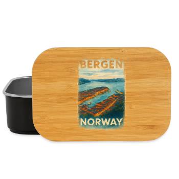 Bergen Norvège – Affiche de voyage vintage aquarelle - Boîte à goûter - noir - Devant