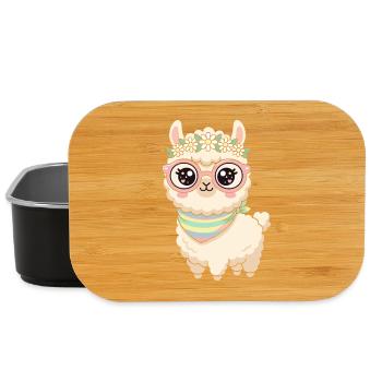 Lama pastel avec couronne florale - Boîte à goûter - noir - Devant