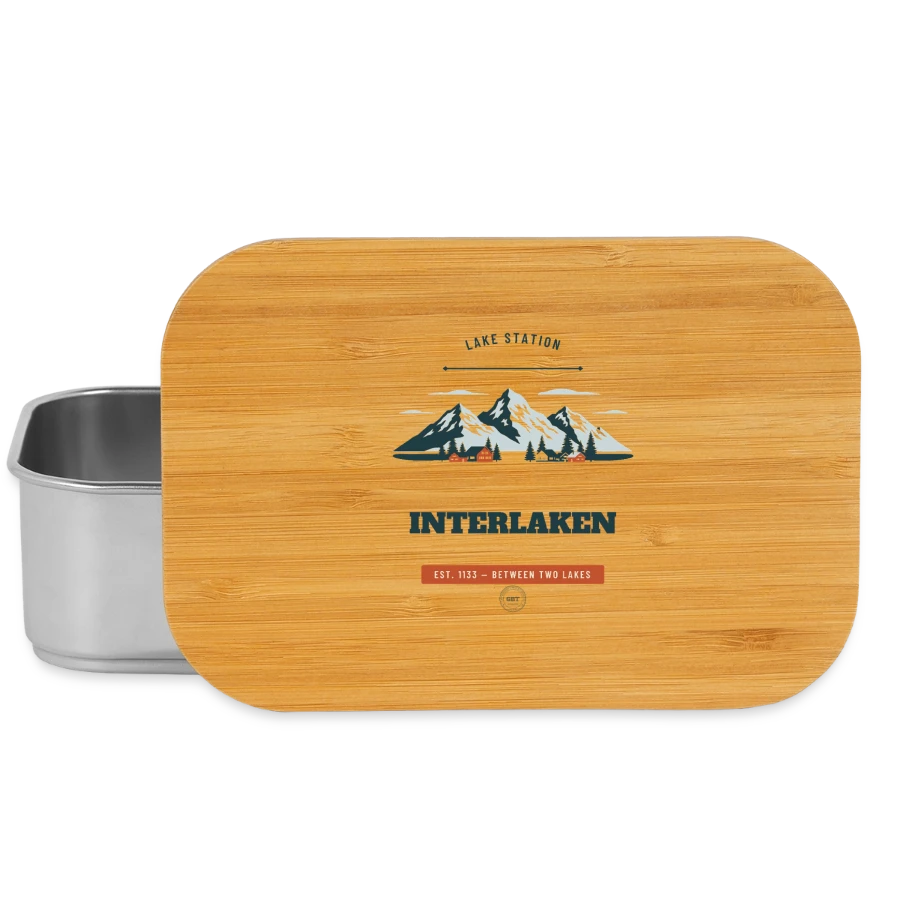 Interlaken badge on a lunch box, silver