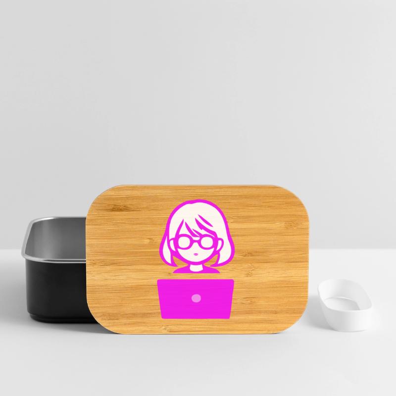 Frau mit Computer Programmierer Coder Lunch Box