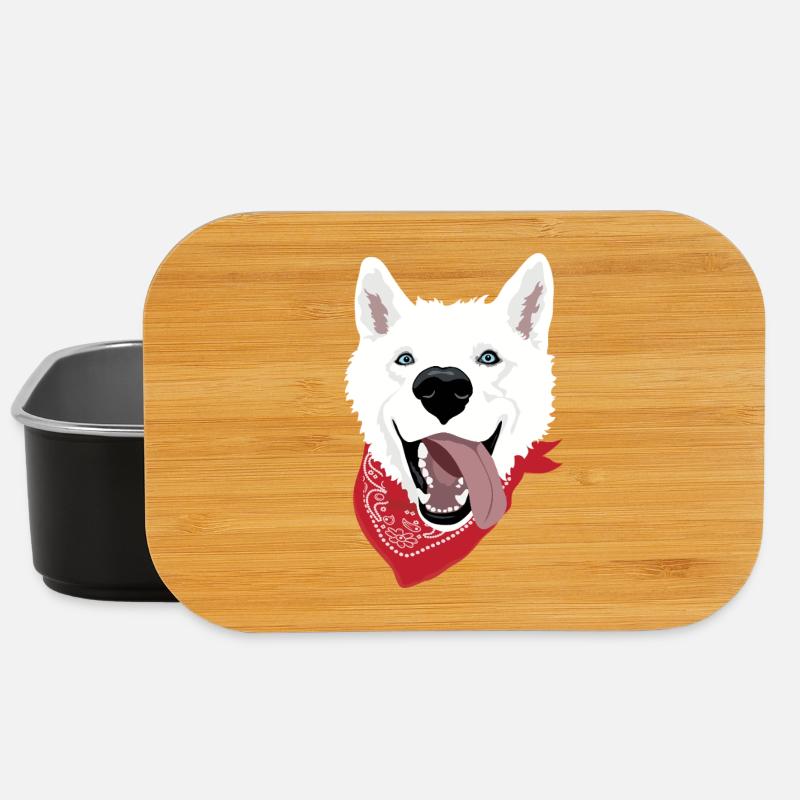 Husky blanc avec bandana et expression vive - Boîte à goûter - noir
