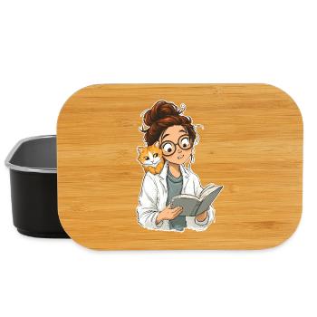 Cat Shoulder Reading Librarian Book Club T-Shirt - Lunch Box - Schwarz - Vorne