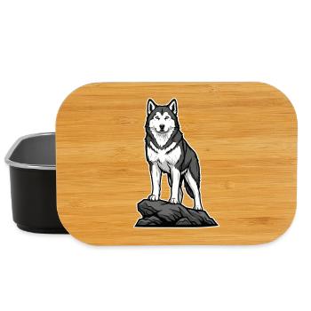 Sibirischer Husky-Hund auf Fels-Nordic-Porträt - Lunch Box - Schwarz - Vorne