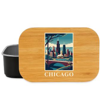 Chicago Illinois Poster Skyline Deco Vista - Lunch Box - black - Front