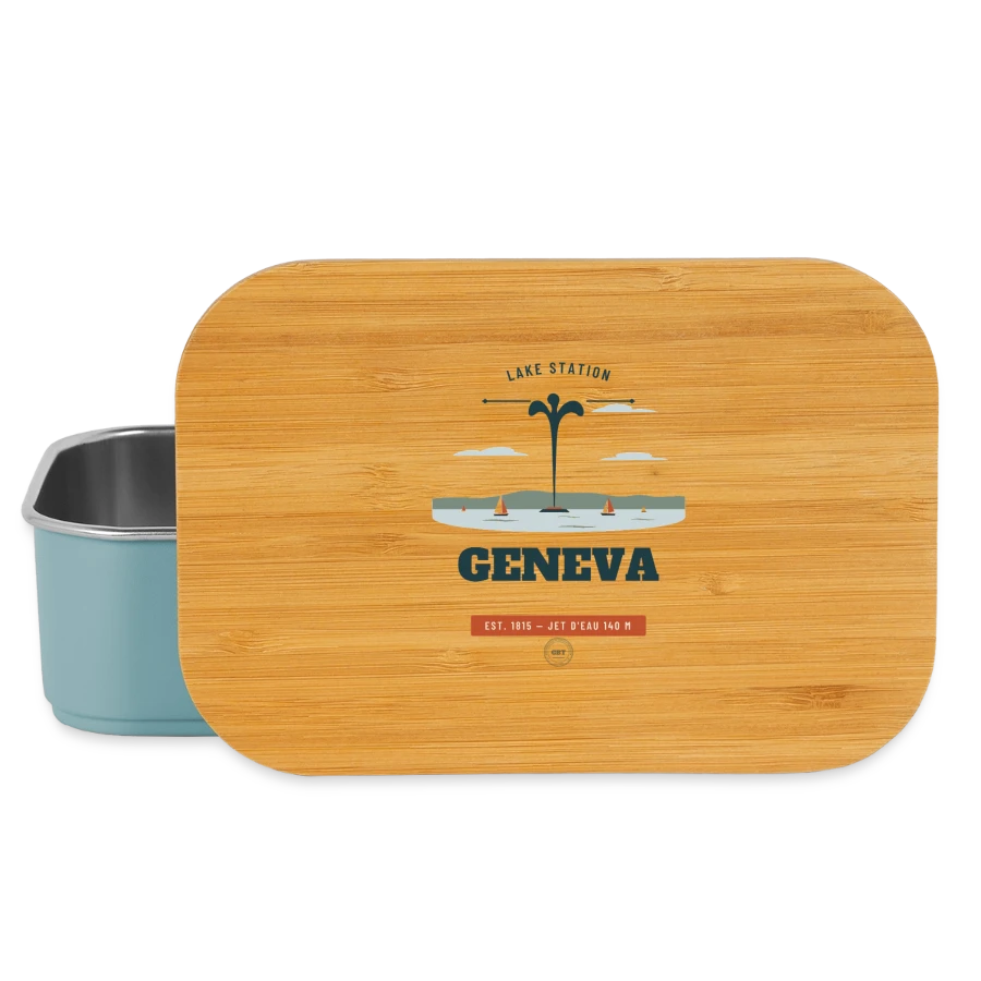 Geneva badge on a lunch box, light blue