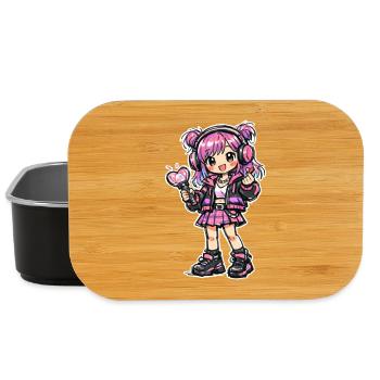 Kawaii Anime Mädchen mit Kopfhörer - Lunch Box - Schwarz - Vorne