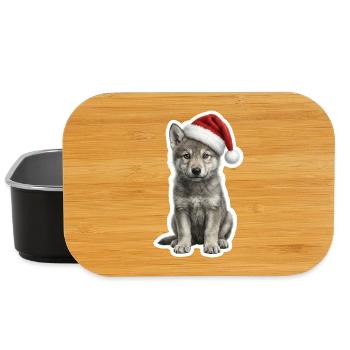 Chiot Loup - Chapeau de Père Noël mignon - Boîte à goûter - noir - Devant