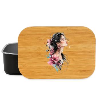 Frauenprofil mit Blütenohrring - Lunch Box - Schwarz - Vorne
