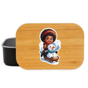 Child-friendly snowman on sled - Lunch Box - black - Front