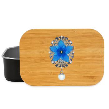 Elegante Brosche mit blauem Enzian Blüten Motiv - Lunch Box - Schwarz - Vorne