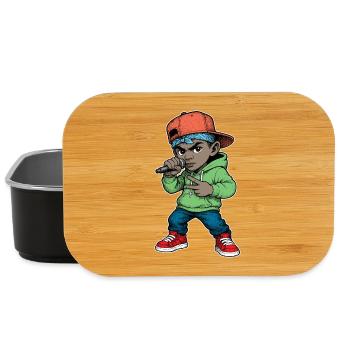 Junger Rapper-Junge mit Mikrofon - Lunch Box - Schwarz - Vorne