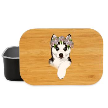 Husky mit Blumenkrone - Lunch Box - Schwarz - Vorne