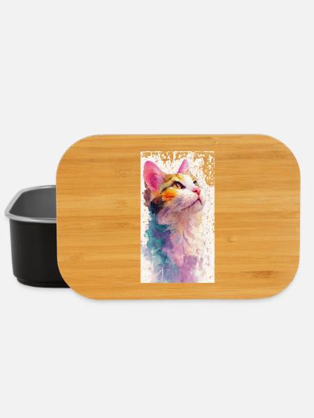 Watercolor Cat "Hope" – Colorful Watercolor Cat - Lunch Box - black