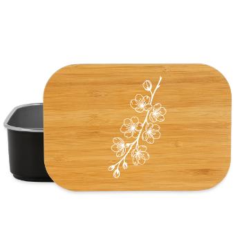 Sakura Line Art on Black - Lunch Box - black - Front