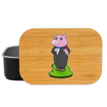 Pig Groom Suit Wedding - Lunch Box - black - Front