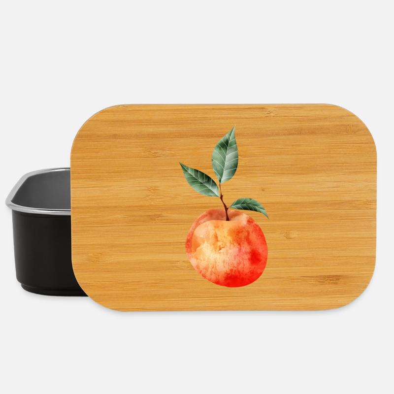 leuchtender Pfirsich mit Blätter Illustration - Lunch Box - Schwarz