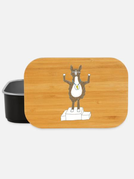 Lama mit Medaille auf Siegerpodest - Lunch Box - Schwarz