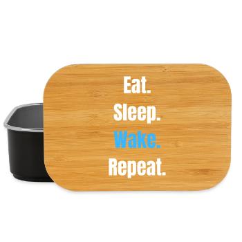 Eat Sleep Wake Repeat – Bold Typographic Motto - Lunch Box - black - Front