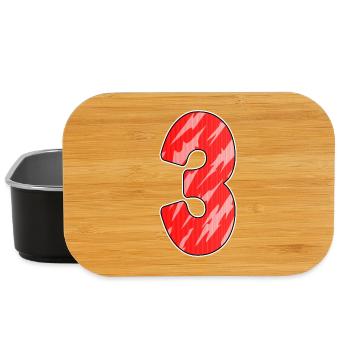 Drei - 3 - Nummer 3 - Zahl 3 Rot Muster - Lunch Box - Schwarz - Vorne