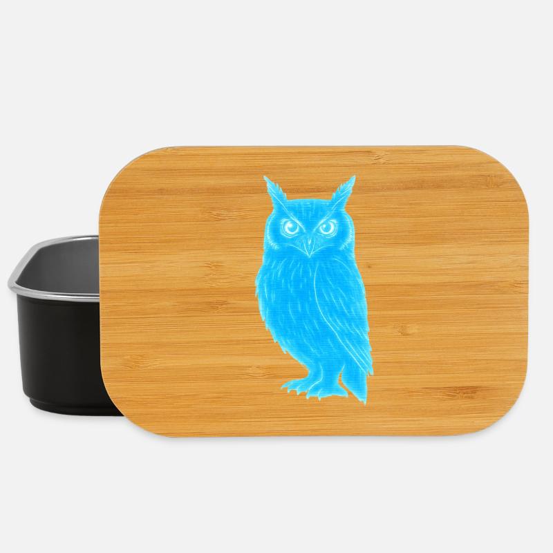 Blaues LeuchtEulenMotiv - Lunch Box - Schwarz