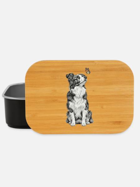 Border Collie mit Schmetterling Skizze Kunst - Lunch Box - Schwarz