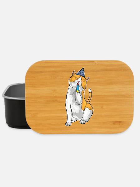 Katze Geburtstag Tröte - Lunch Box - Schwarz