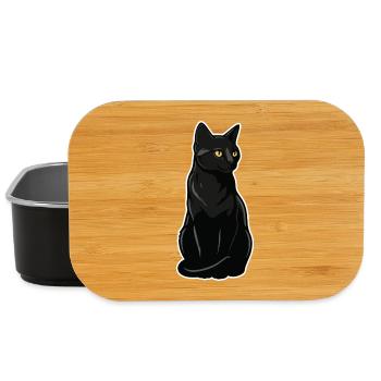 Schwarze Katze sitzt Gelbe Augen Elegantes Porträt - Lunch Box - Schwarz - Vorne