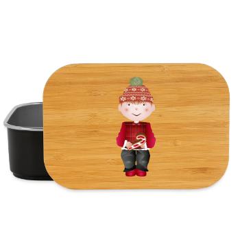kleiner Junge mit Pudelmütze und Zuckerstange - Lunch Box - Schwarz - Vorne