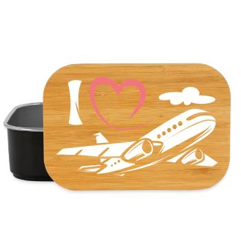 J’aime les avions - Symbole de l’aviation et des pilotes - Boîte à goûter - noir - Devant