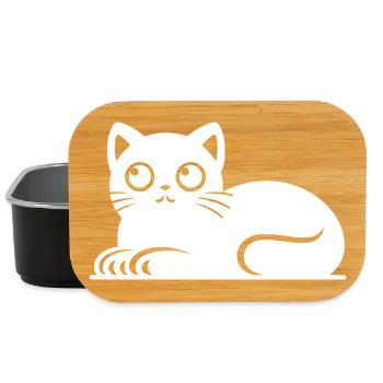 Cute Cat Cat Tattoo Style Drawing - Lunch Box - black - Front