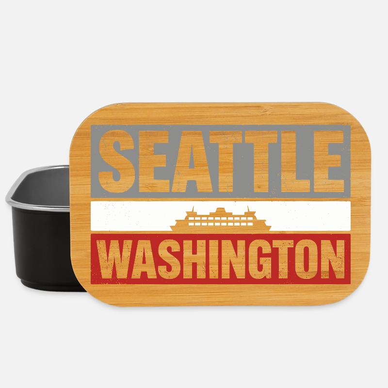 Seattle Washington Ferry Retro Typography Souvenir - Lunch Box - black