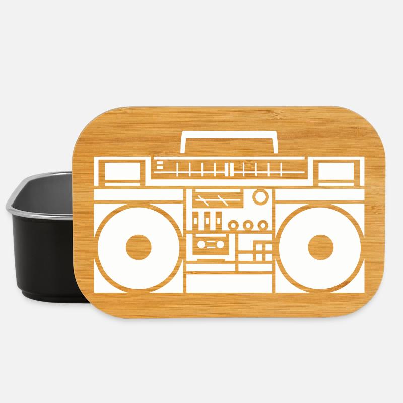 Retro Boombox Graphic Black & White - Lunch Box - black