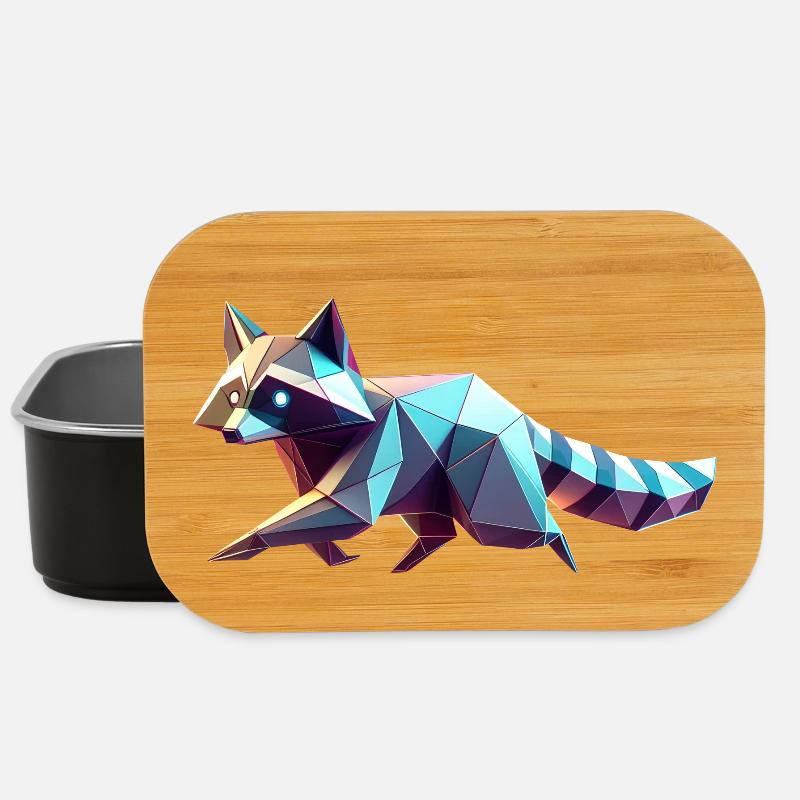 Geometrischer 3D-Origami-Waschbär - Lunch Box - Schwarz