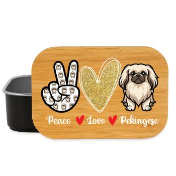 Peace Love Pekingese – Peke Dog Mama Papa Schoßhund - Lunch Box - Schwarz - Vorne