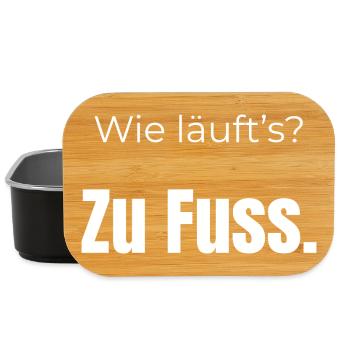 Wie läuft’s? Zu Fuß – Fun Spruch, weisse Schrift - Lunch Box - Schwarz - Vorne