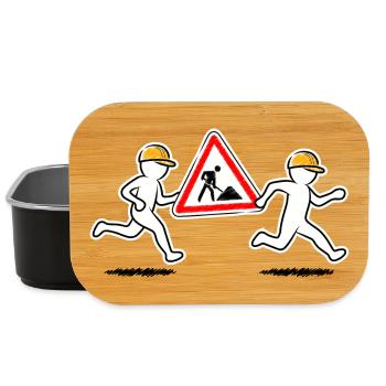 Zwei Bauarbeiter tragen ein Baustellenschild - Lunch Box - Schwarz - Vorne