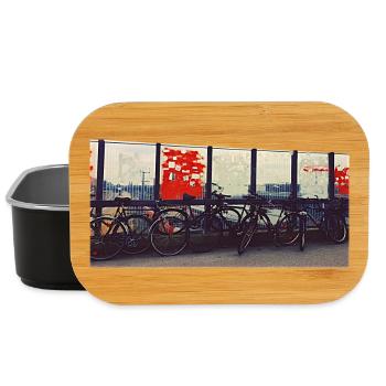 Bicycle convoy at the railway fence - Lunch Box - black - Front