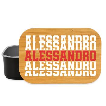 Alessandro T-Shirt gestapelter Text Geschenk T-Shirt - Lunch Box - Schwarz - Vorne