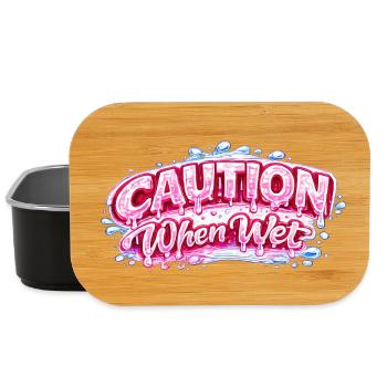 Attention quand on est mouillé Déclaration drôle et flirty Tee jeu de mots sp - Boîte à goûter - noir - Devant