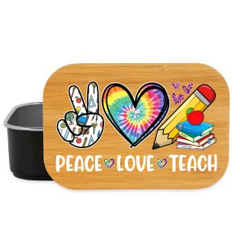 Peace Love Teach – Lehrer Herz & Regenbogen - Lunch Box - Schwarz - Vorne