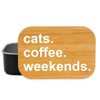 Coffee Cats Weekends Cute Kawaii Caffeine Gift - Lunch Box - black - Front
